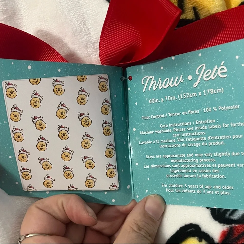 Disney Winnie the Pooh Santa Hat Holiday Christmas Throw Blanket 50 x 70 NWT